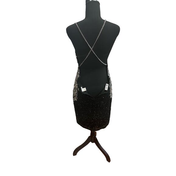 NWT Enchanted Black & Silver Sequin Beaded Chain Straps Backless mini Dress SZ 6 - Picture 12 of 16